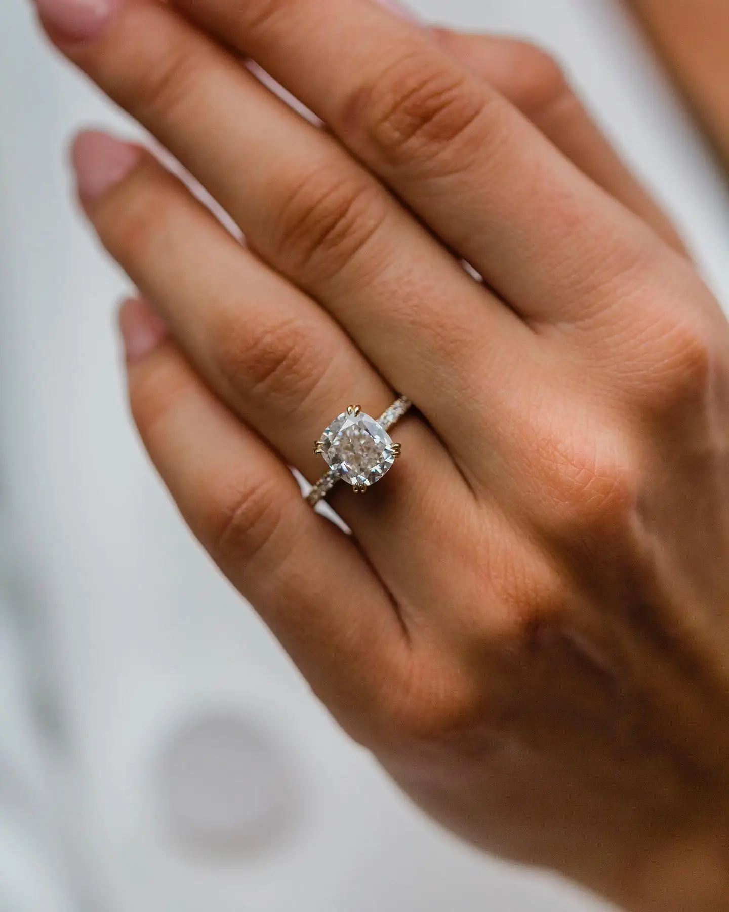 JOVOVASMILE GRA Moissanite Ring For Woman 3.5 Carat 9x8mm Crushed Ice Hybrid Cushion Cut 18k Yellow Gold 585 Donut Double Claw