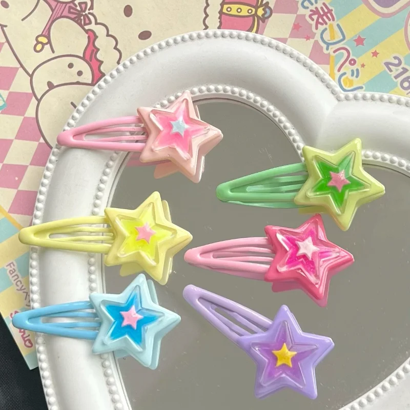 

Korean Cream Blue Star Hairpins 2023 New Trendy Y2k Cute Sweet Pentagram Snap Clips Headwear Kids Hair Accessories for Girls