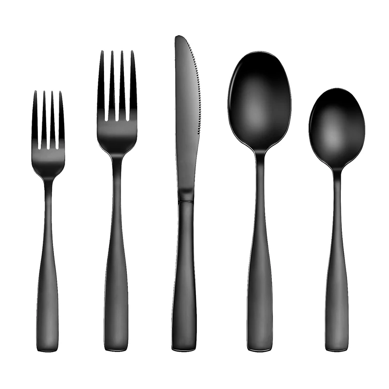 

20 Pcs Black Silverware Set, Flatware Set For 5, Square Cutlery Set, Mirror Polished Tableware Eating Utensils Set Durable Black