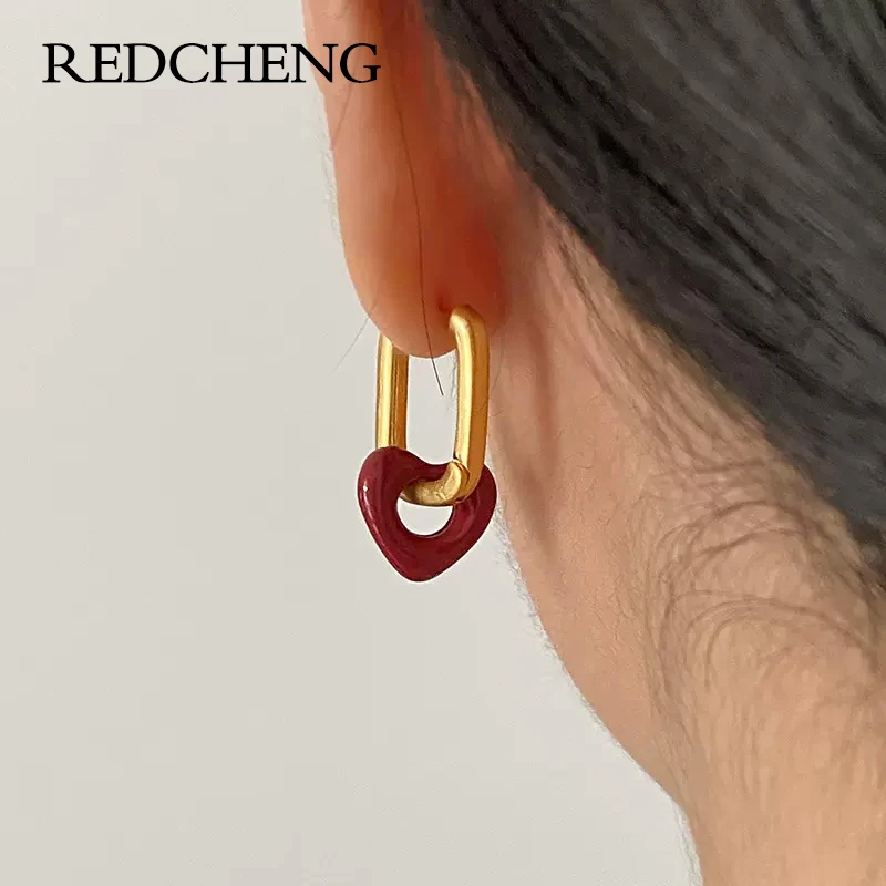 

REDCHENG предотвращает аллергию красные сердца серьги для женщин винтажные шикарные модные темпераментные украшения для дня рождения Подарки ...