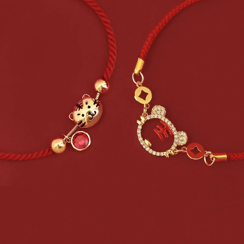Браслет из красной веревки с изображением тигра и Зодиака в этом году |