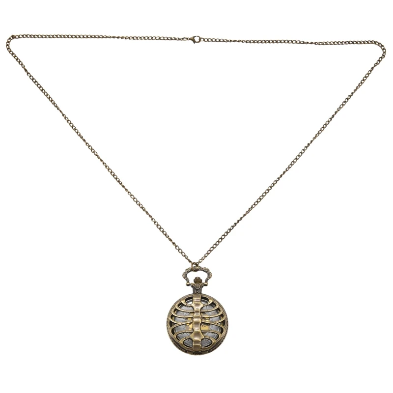 

Retro Skull Spine Hollow Quartz Pocket Watch Necklace Pendant Clock Chain Men's Women's Gift