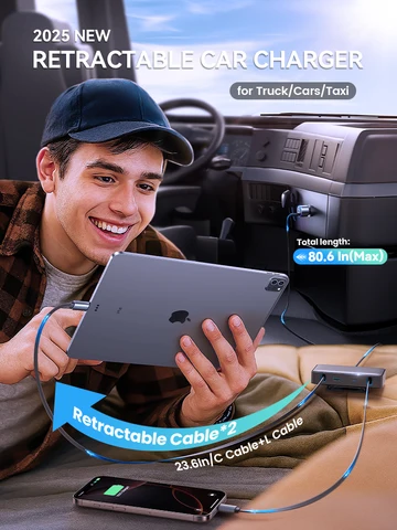 Автомобильное зарядное устройство Joyroom 204 Вт, 6 портов USB C, быстрое автомобильное зарядное устройство Starlink для iPhone 17, 16, 15, 14, iPad MacBook, мини-автомобильный адаптер JR-CCL08