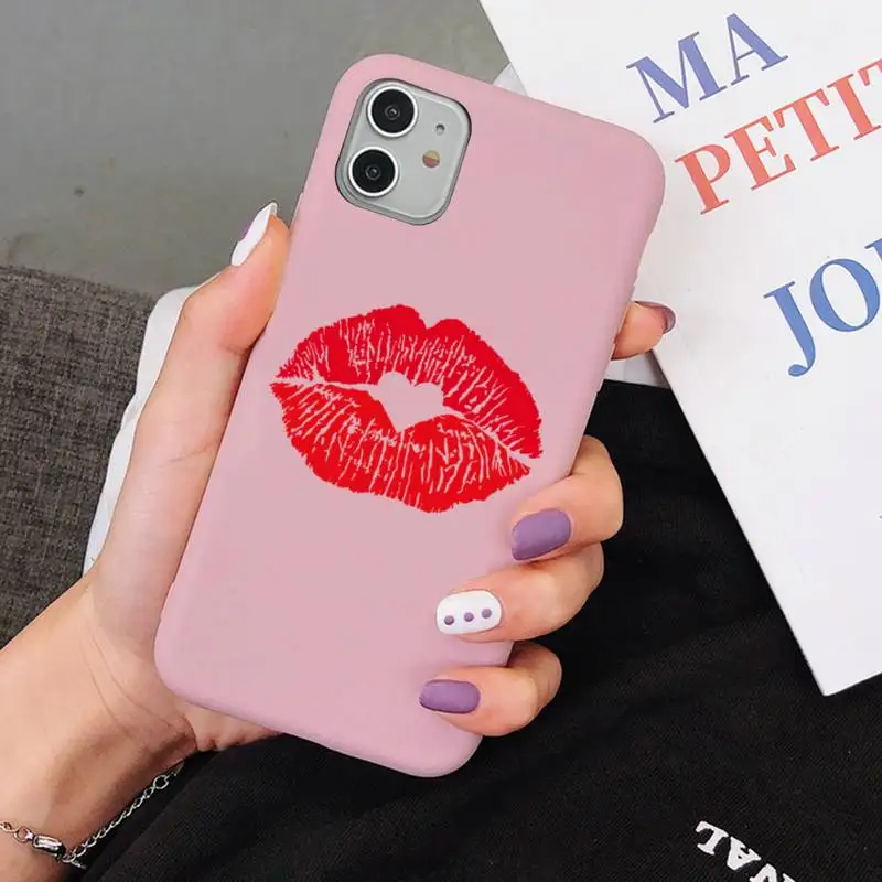 

Yinuoda Lipstick Lip Phone Case for iPhone 11 12 13 Mini Pro Xs Max 8 7 6 6S Plus X XR Solid Candy Color Case