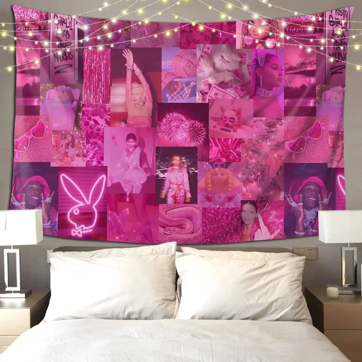 Ярко-розовый эстетический гобелен Collag искусство настенный подвесной домашний