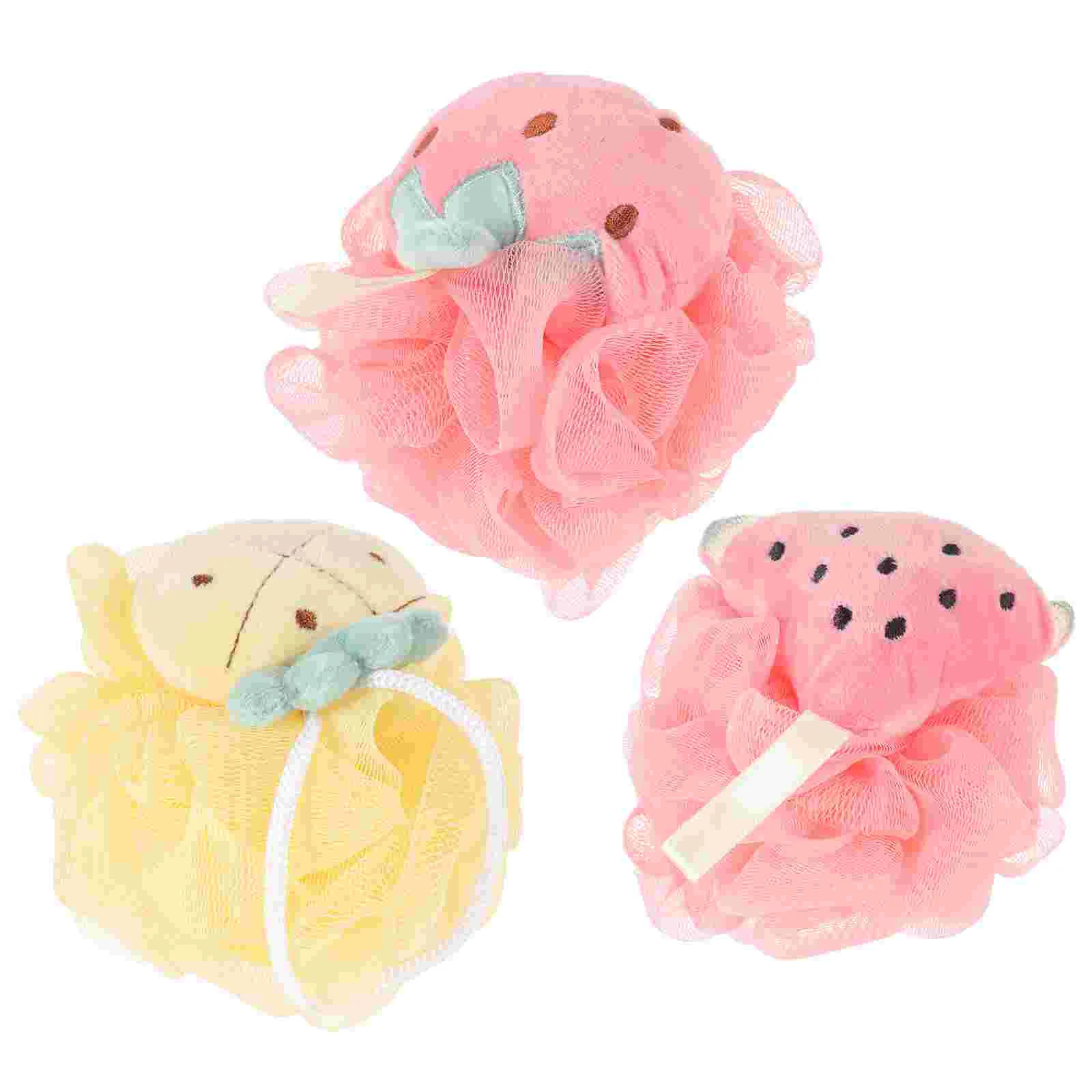 

3 Pcs Children's Bath Ball Shower Loofah Bathing Accessories Strawberry Portable Skin Scrubber Household Loofahs