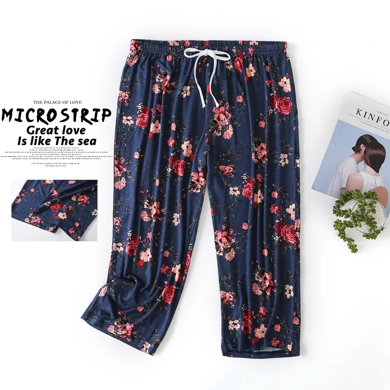 Women's Homewear Pants Drawstring Calf-Length Sleepants Flower Print Cozy Fashion Sleepwear Pant Plus Size Spring Pajamas