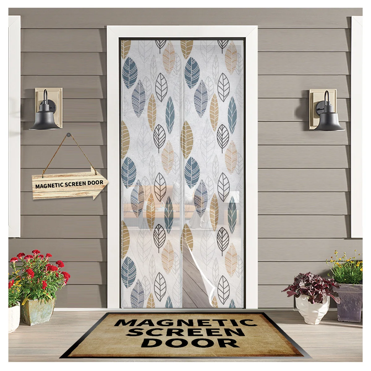 

Simple Strokes Of Leaves Magnetic Screen Door Curtain Anti-mosquito Magnetic Screen Net Kitchen Curtain