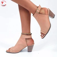 ladies sandals 2022 summer fashion gladiator square heels high heels buckle strap women solid color sandals plus size 35 43