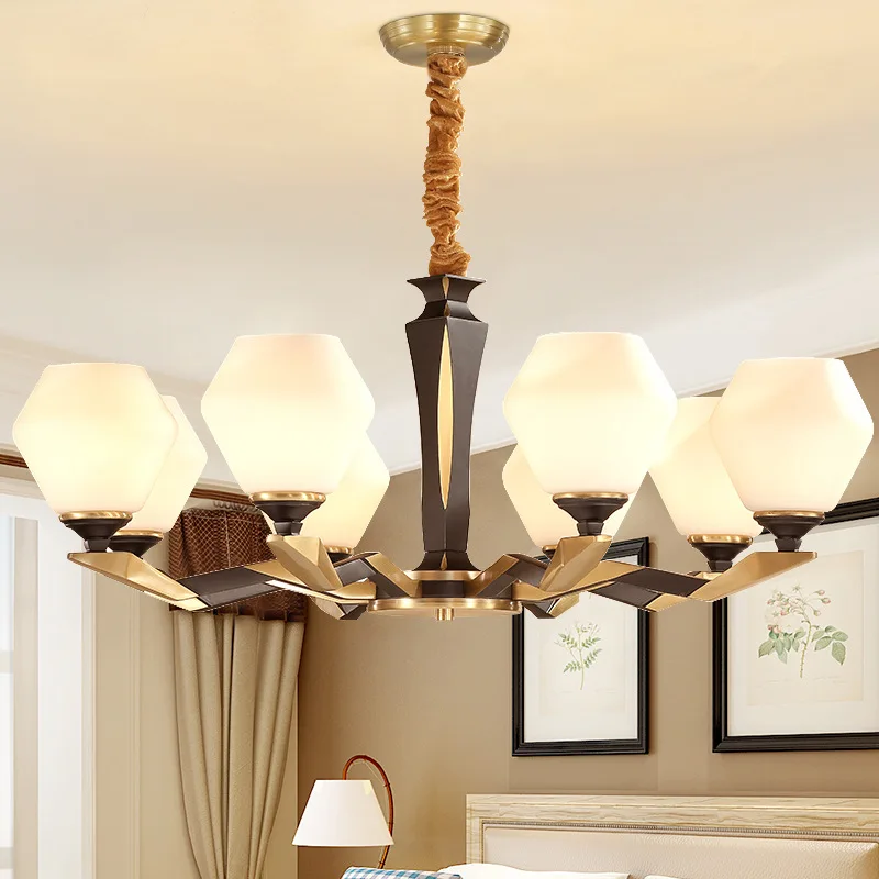 

American chandelier modern simple style modern home living room lamp dining room lamp bedroom lamp Nordic all copper lamp