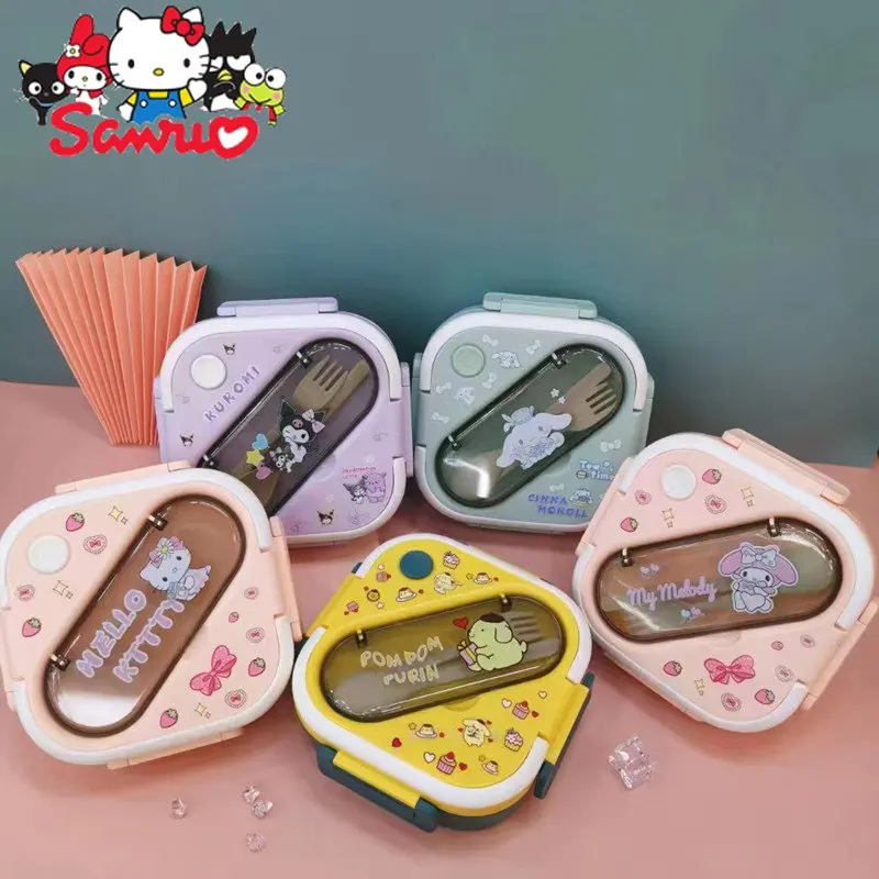 

Sanrio Melody Kuromi Hello Kitty Cinnamoroll Pochacco Square Plastic Handheld Microwave Lunch Box Student Crisper Bento Box