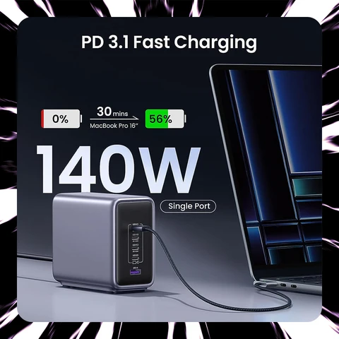 Зарядное устройство GaN PD3.1140W, 300 Вт/200 Вт, быстрая зарядка с OLED-экраном