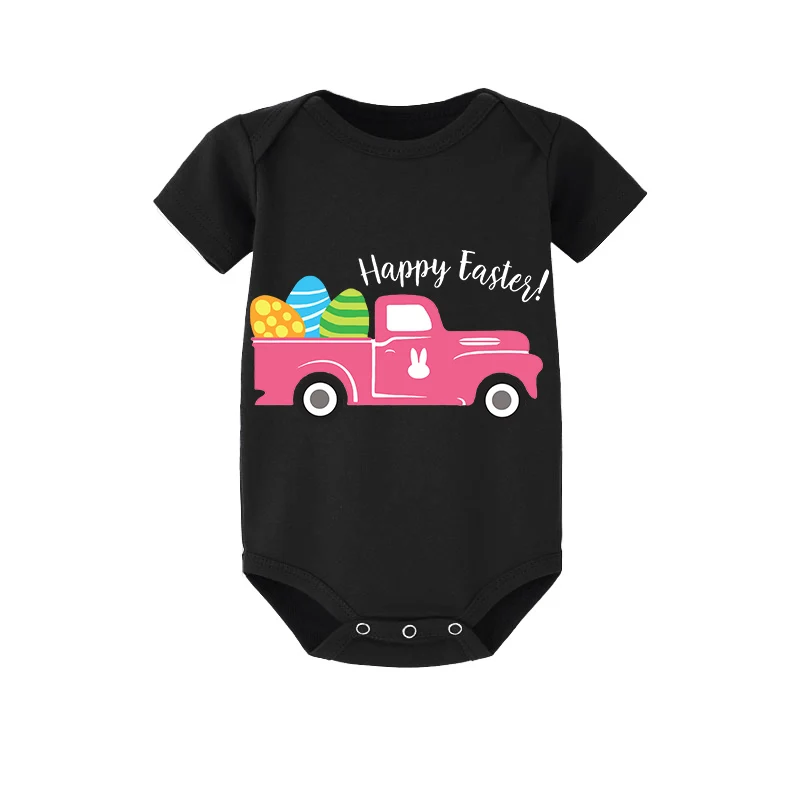 Easter Family Matching Pajamas Exclusive Design Happy Easter Car Black Pajamas Set
