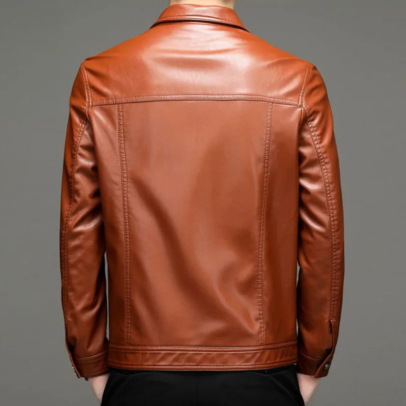 Мужская повседневная куртка из натуральной кожи однобортное короткое пальто с