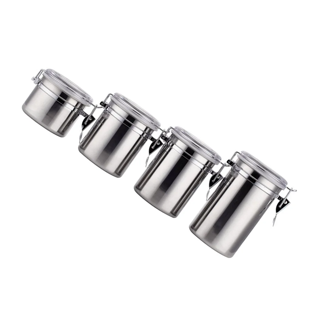

4pcs Stainless Steel Seal storage pot Beans Food Storage Jar with Transparent Lid Kitchen Conister Kitchen Seasoning Jar