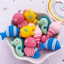 다채로운 수지 물고기 조가비 해마 해파리 바다 동물 스타일 플랫백 스크랩북 공예 DIY 활 액세서리 장식 입상, 10 개
