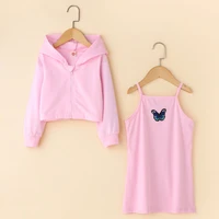 2022 spring autumn girls clothing set butterfly strap dresshooded zipper long sleeve coat 2 piece sets casual kids clothes 1 6y