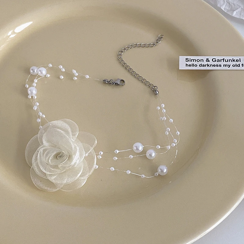 Женский чокер с жемчугом романтическое ожерелье камелией цепочка до ключиц