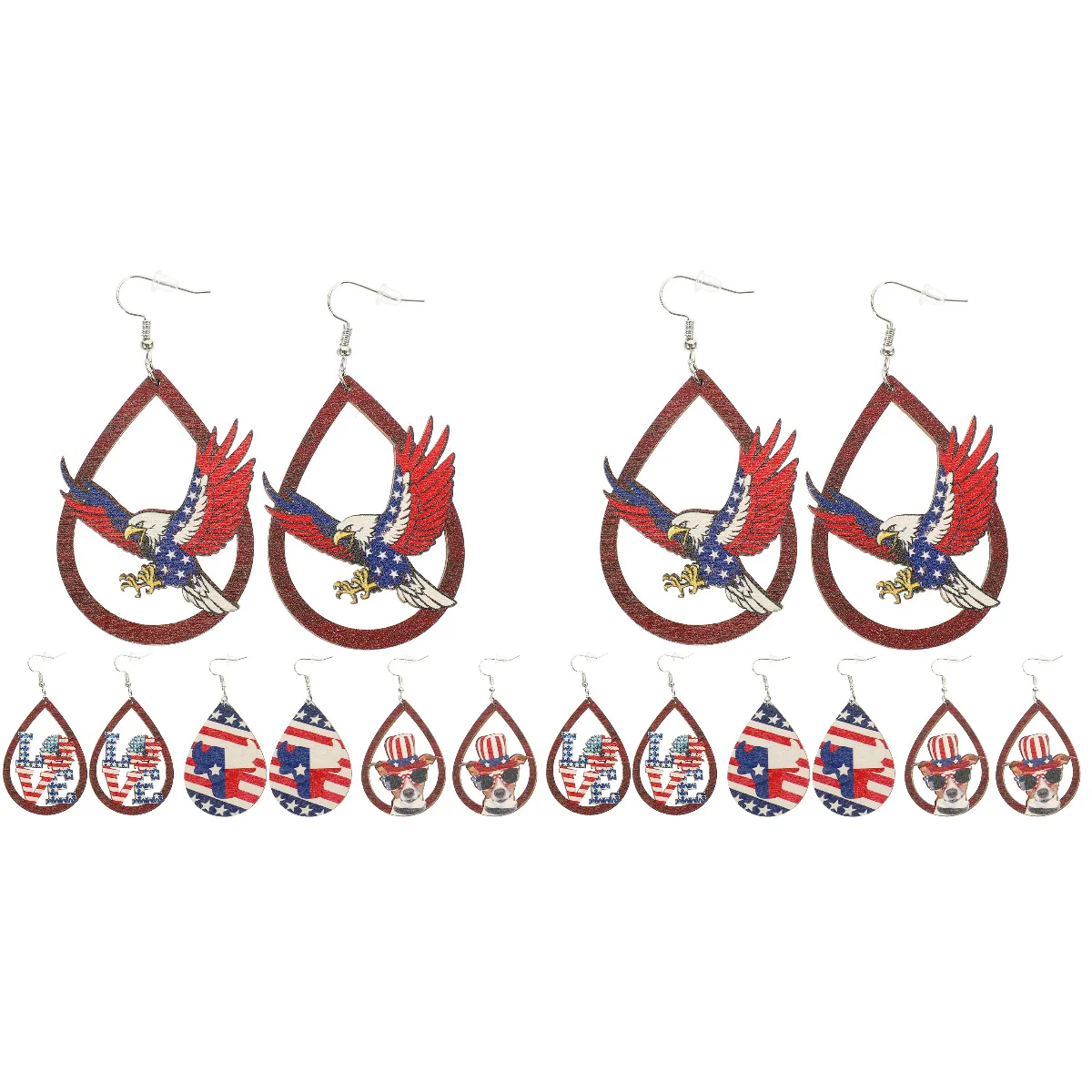 

Independence Day Wooden Earrings Patriotic Usa Flag Womens Fourth July Eagle National