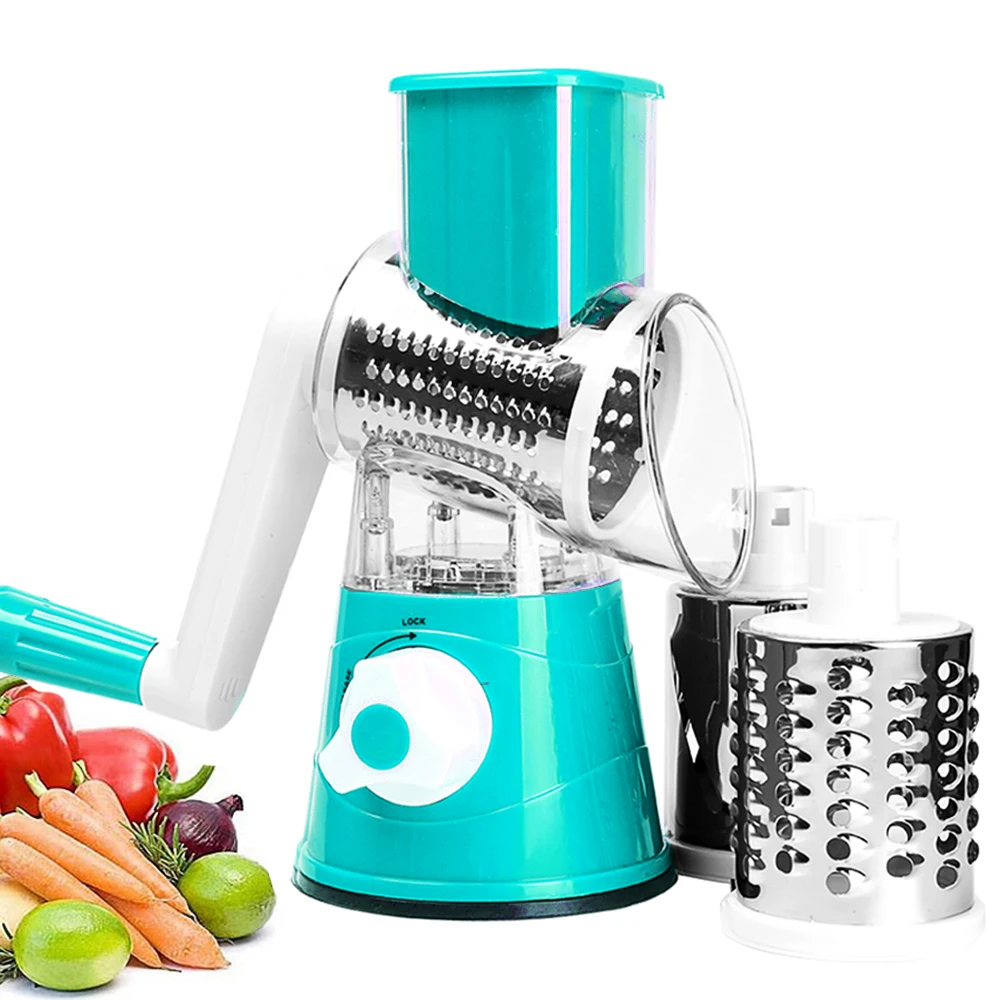 

Cheese Grater Rotary for Kitchen Vegetable Chopper Potato Slicer with 3 Drum Blades Fast Cutting Shredder Kitchen Accessories