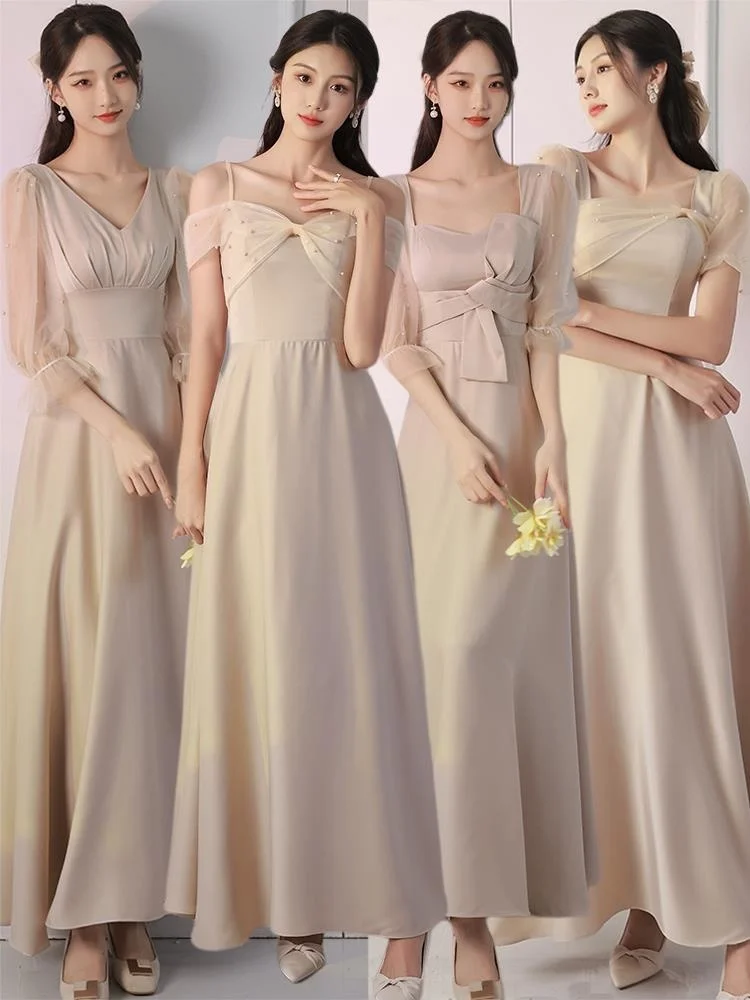 

Платья хаки для подружек невесты, новинка 2023, свадебные платья для сестры, атласное приталенное платье для молодых девушек, вечернее платье