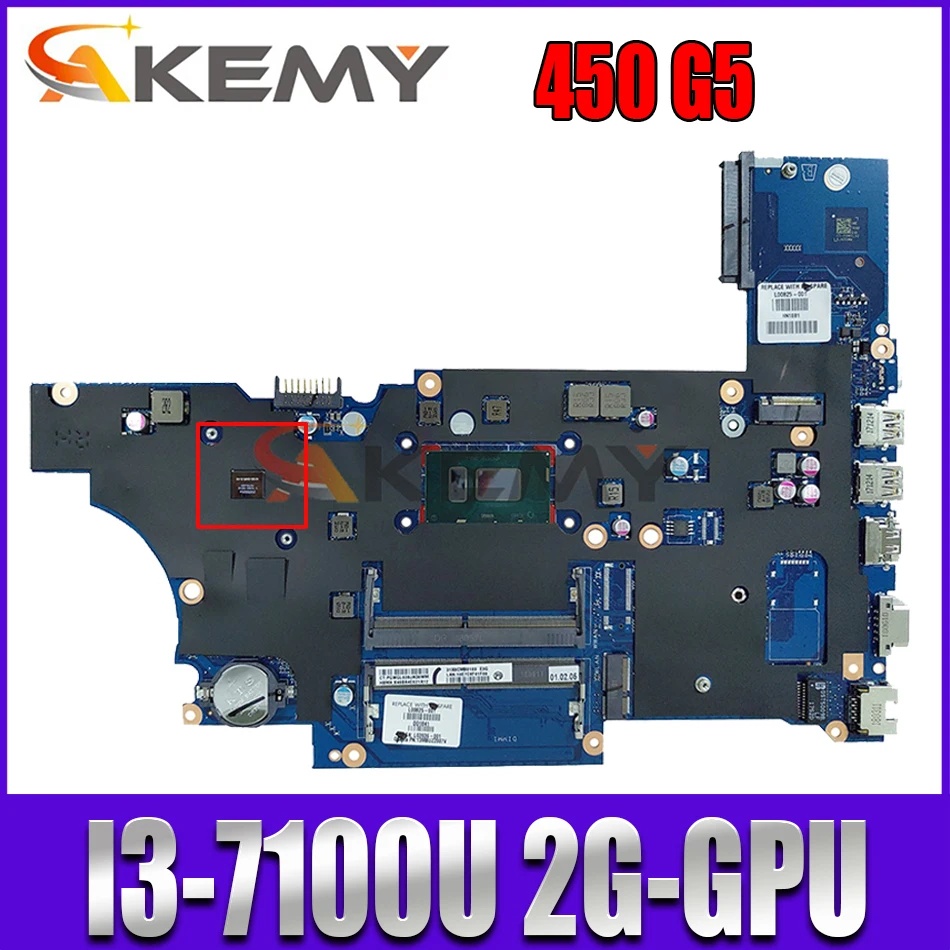 

Материнская плата Akemy для ноутбука HP Probook 450 G5 DA0X8CMB6E0, системная плата X8C 100% протестирована нормально! С процессором I3-7100U + 2GB-GPU