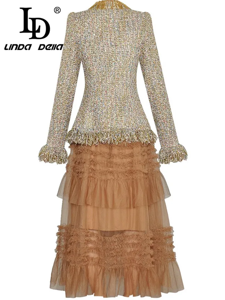 Женский костюм с бахромой LD LINDA DELLA комплект из 2 предметов однобортный Топ и юбка