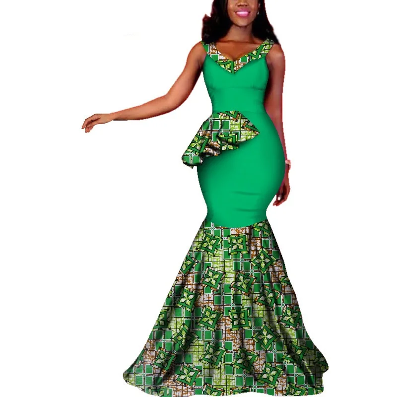 Женское платье в африканском стиле длинное Хлопковое платье-Русалка с принтом