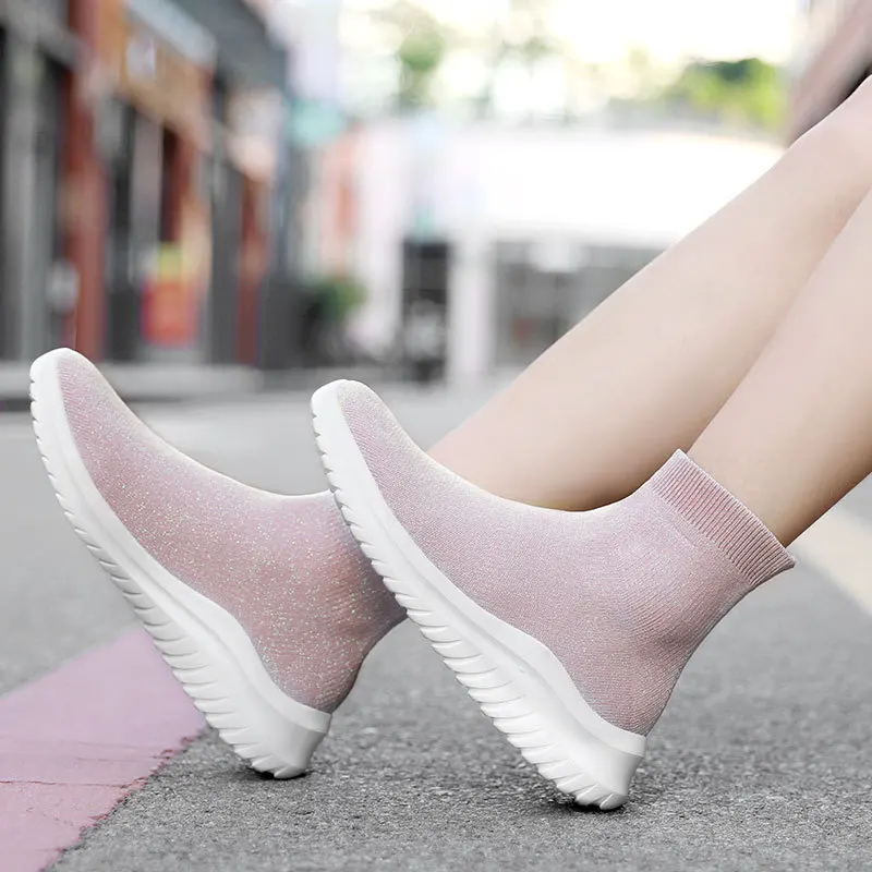 

Новинка 2022, женские ботинки, вязаные эластичные ботинки для женщин, модная Осенняя обувь на платформе, модные ботинки, ботинки, женские боти...