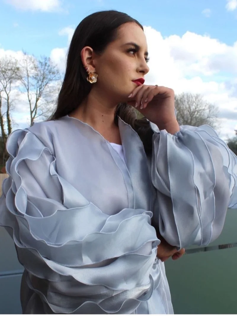 Summer Petal Puff Sleeve Muslim Abaya Women Dress Modest Morocco Party Long Dress Islamic Turkey Dubai Eid Ramadan Jubah Robe
