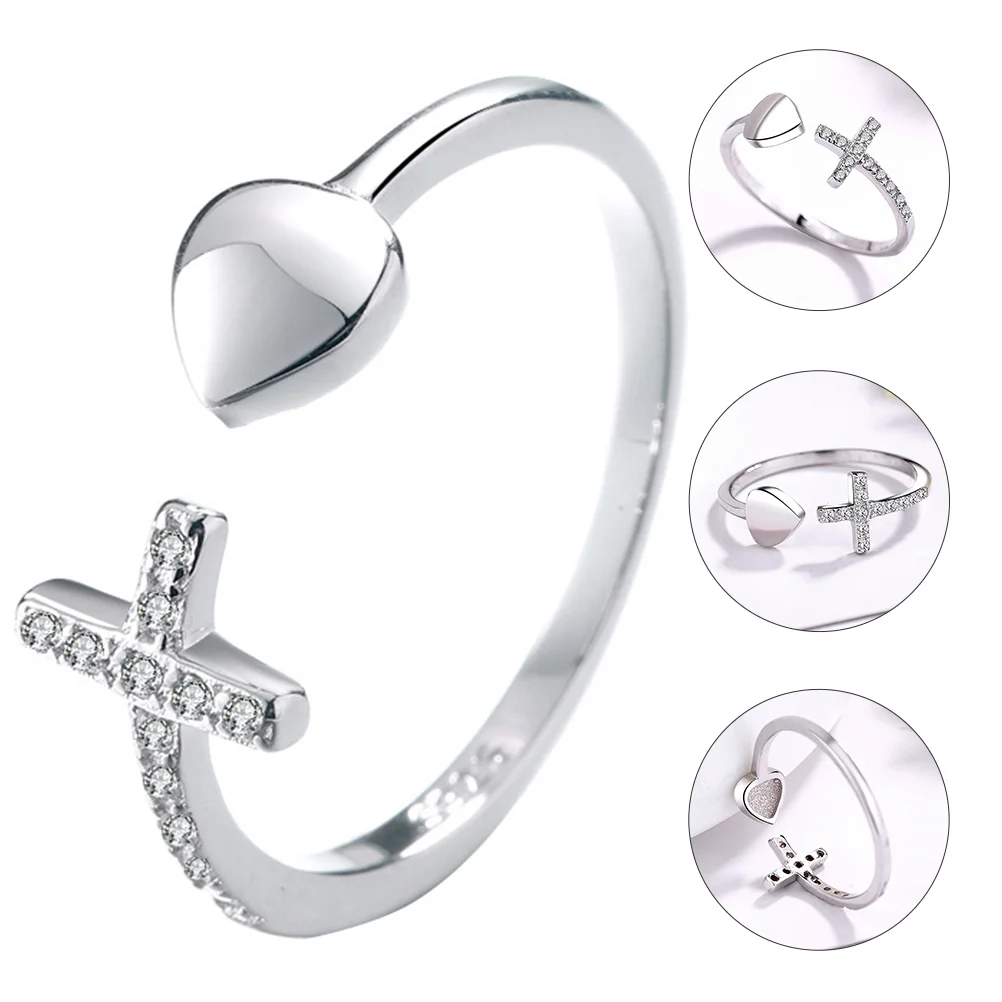 

Ring Finger Party Heart Adjustable Knucklesilver Opening Girls Gift Charm Womencross Supply Accessory