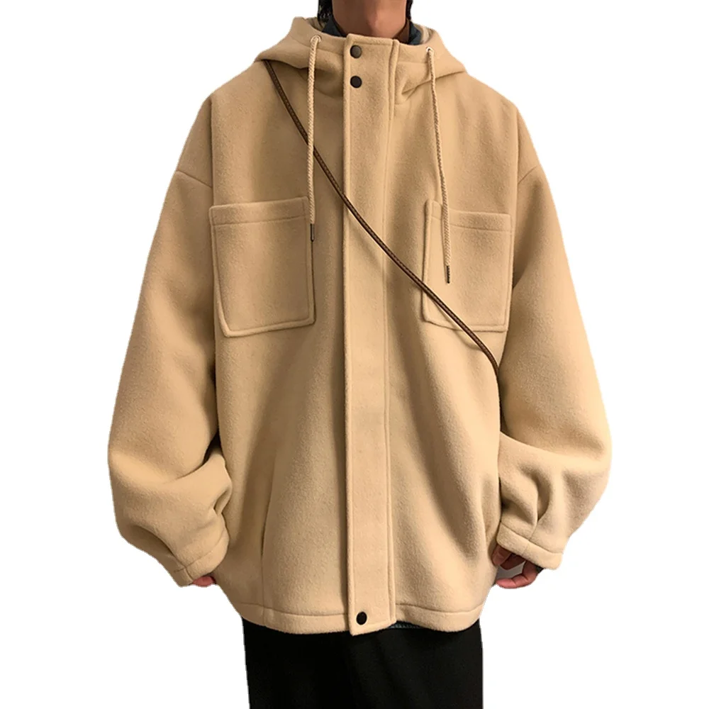 

Woolen coat men's autumn and winter thick men's windbreaker coat Korean version of loose short top tooling jacket