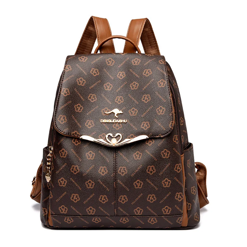 

Vintage Backpack Women's New Designer Logo Fashion leather Travel Leisure Large Capacity Female One Shoulder Backpack Waterproof
