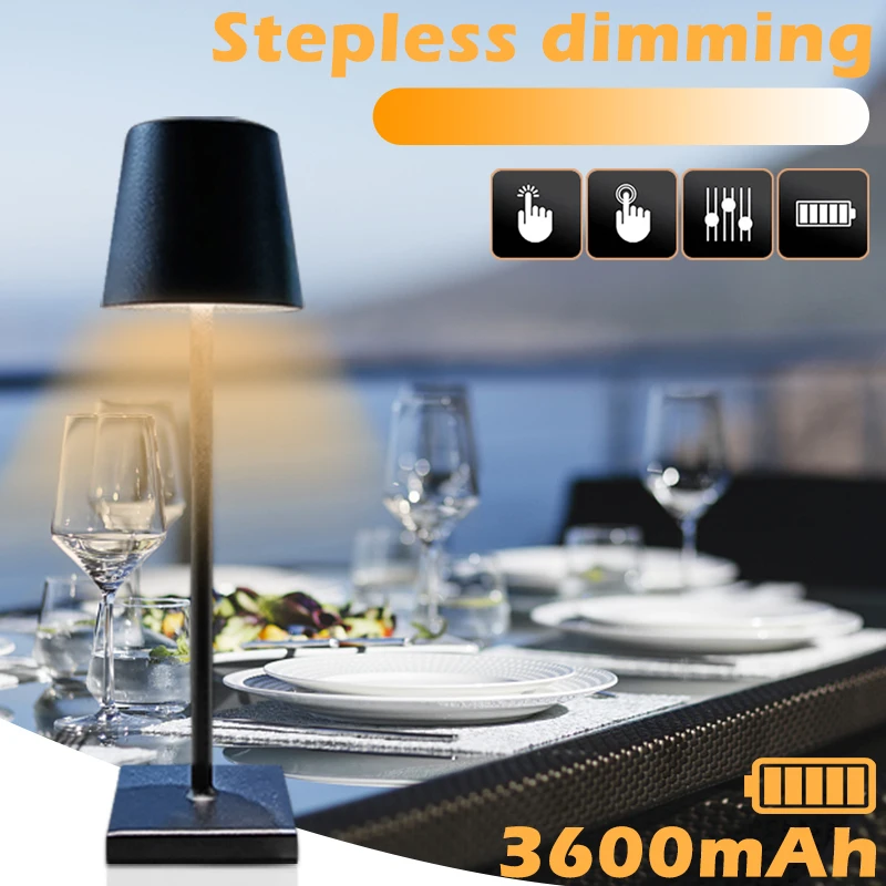 

LED Dimmable Table Lamp Waterproof Restaurant Cordless Desk Lamp USB Rechargeable Bedside Lights Bar Dinning Room Decoration