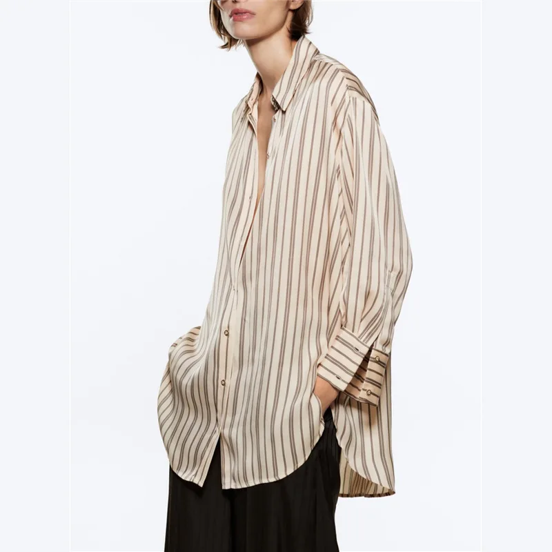 

Summer Women Striped Blouse Shirt 2022 Fashion Loose Single Breasted Casual Tops Long Sleeve Turn Down Collar Shirt