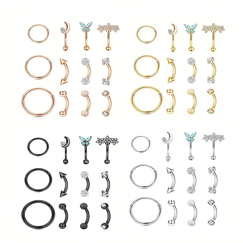 12 Шт. 16 Г Кольца Для Пирсинга Бровей Обручи Носа Шпильки Губ