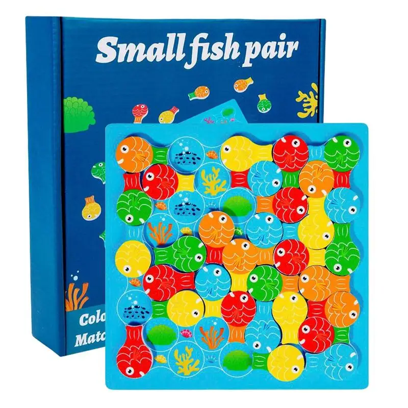 

Children Wooden Puzzle Board Game Small Fish Matching Elimination Game Montessori Early Learning Educational Toys For Kids Gifts