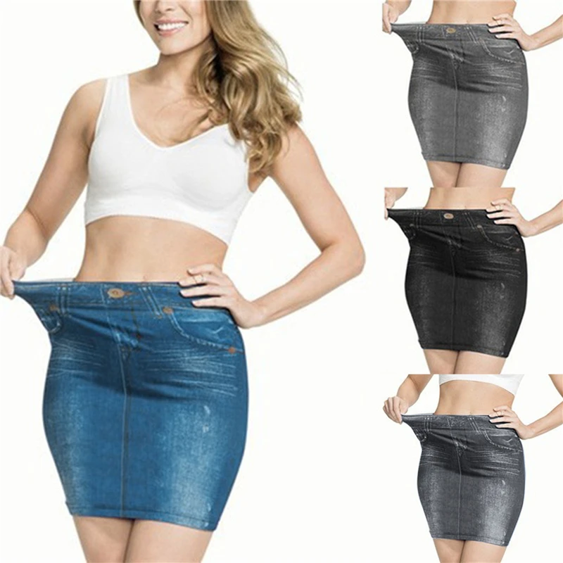

Fake Jeans Midi Pencil Skirt Women 2022 Fashion Elastic High Waist Office Lady Bodycon Skirts Slim Stretch Skirts Jupe Femme