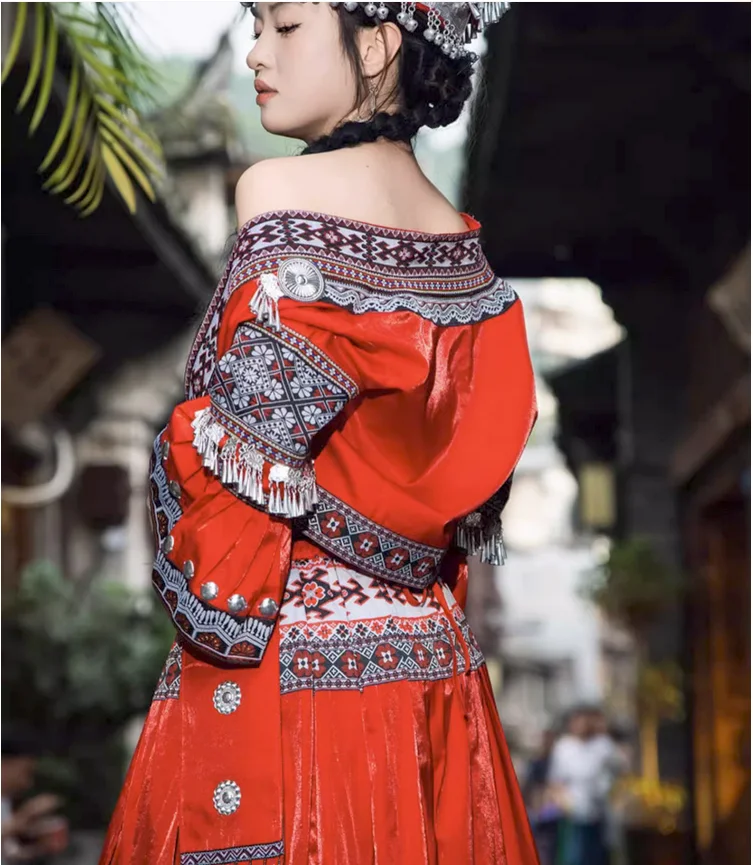Сценический костюм женский этнический туджия и Мяо комплект для фотосъемки