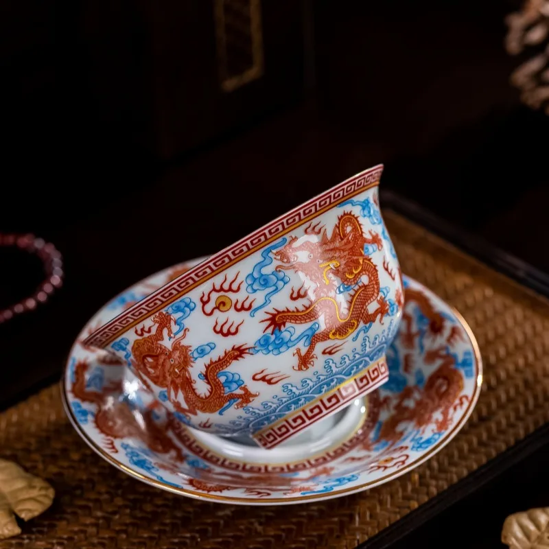 Цзиндэчжэнь высококачественный квасень красный Sancai Gaiwan чайная чашка бытовой
