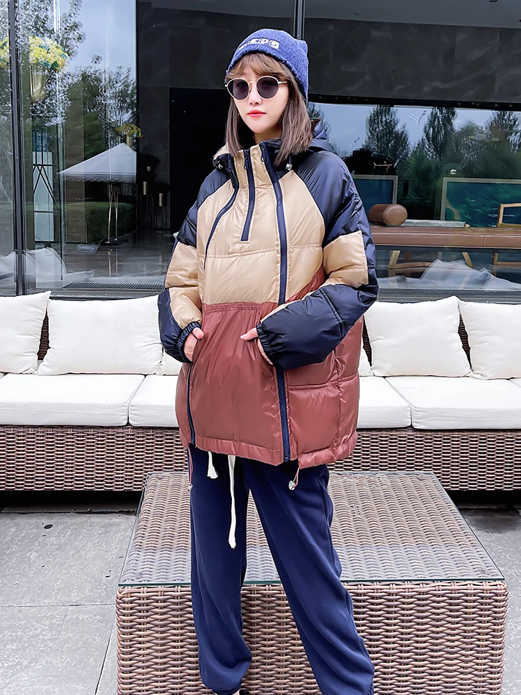 New Coat Women Winter Jacket Fashion Hooded Cotton Jacket Oblique Zipper Cotton Clothing Loose Korean Outwear Large Warm