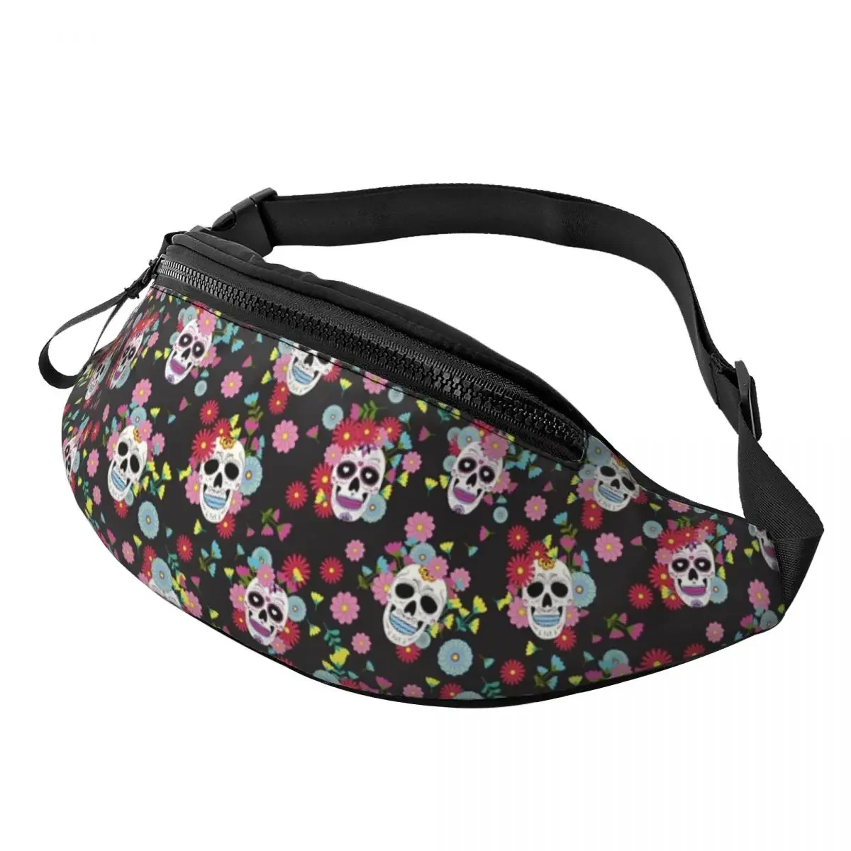 

Sugar Skull Pattern Fanny Bag Custom Cute Mexican Floral Crossbody Waist Pack Men Women Traveling Phone Money Pouch