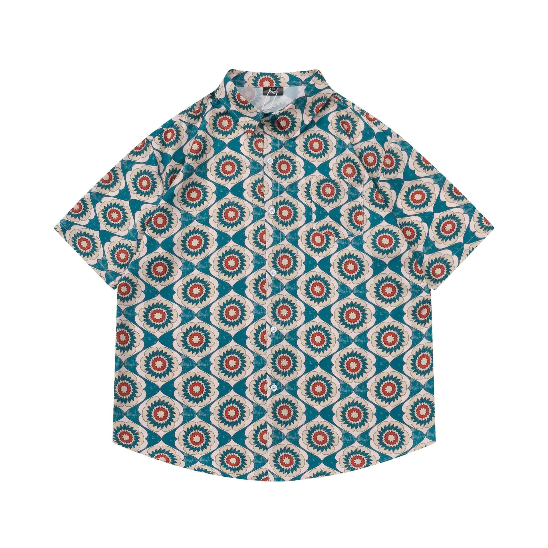 

Summer Harajuku Style Full Printed Short-Sleeved Shirt Men's Retro Street Loose Bf Style Niche Shirt Coat Oversized Shirt 2023