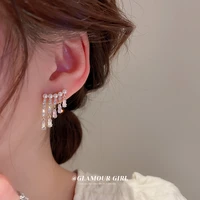 luxury shining zircon earrings for women rhinestone short tassel irregular chain ear cuff exquisite vintage fashion jewelry gift