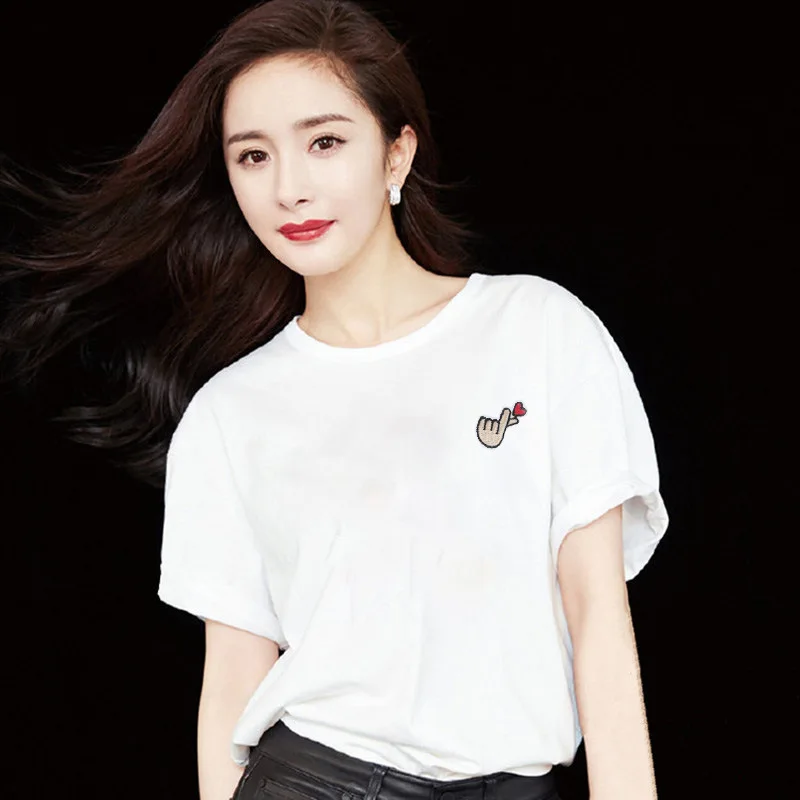 

Summer women's top white T-shirt women's short-sleeved summer 2022 new style than heart loose embroidery all-match t-shirt