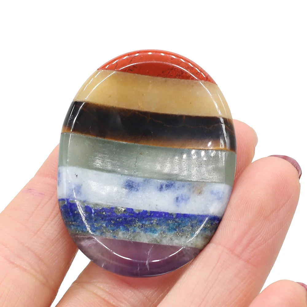 

35x45mm Natural Stone Seven Chakras Thumb Scraping Board Reiki Healing Gemstone Massage Tool Mineral Specimen Collection 1PC