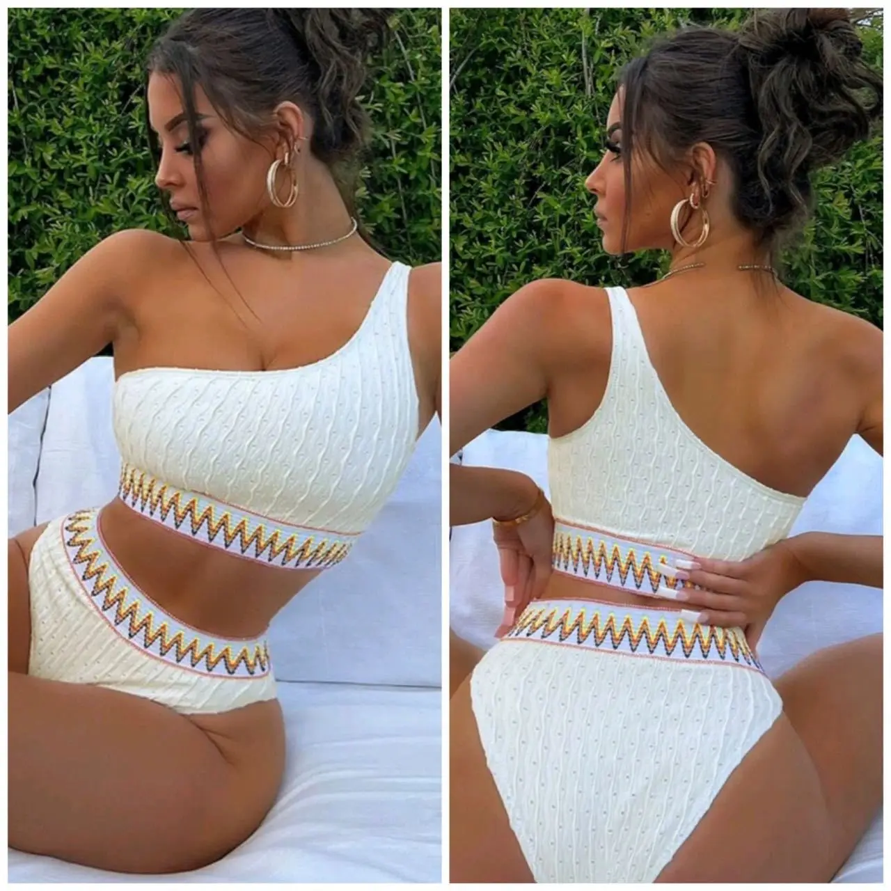 Женский корейские Купальники Бикини 2023, купальный костюм, винтажный женский раздельный купальник с талией, сексуальный на одно плечо за рубежом