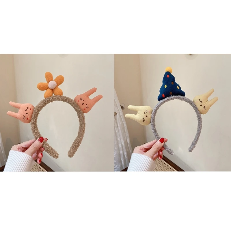 

Cartoon Animal Headbands Furry Rabbit Hair Hoop Plush Flower Hairband for Kids