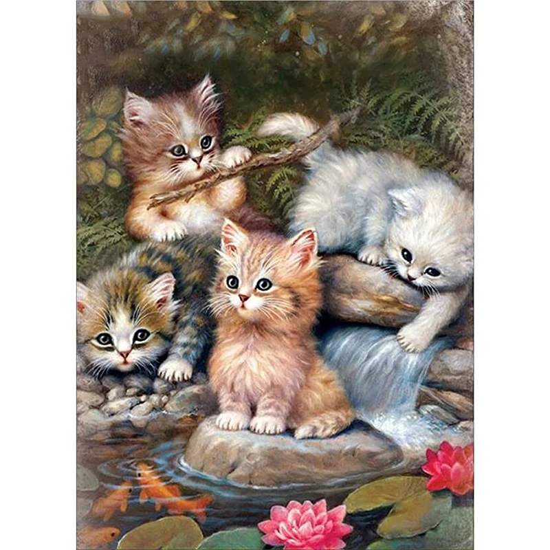 

5D Diamond Painting Cat Lotus Flower Needlework Cross Stitch Diamond Embroidery Animal Rhinestone Picture Mosaic Art Wall Decor