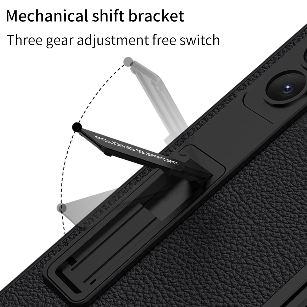 For Samsung Galaxy Z Fold 5 Case Ultra Thin Plain Leather Matte Bracket With Tempered Film Folding Shockproof Protection Cover